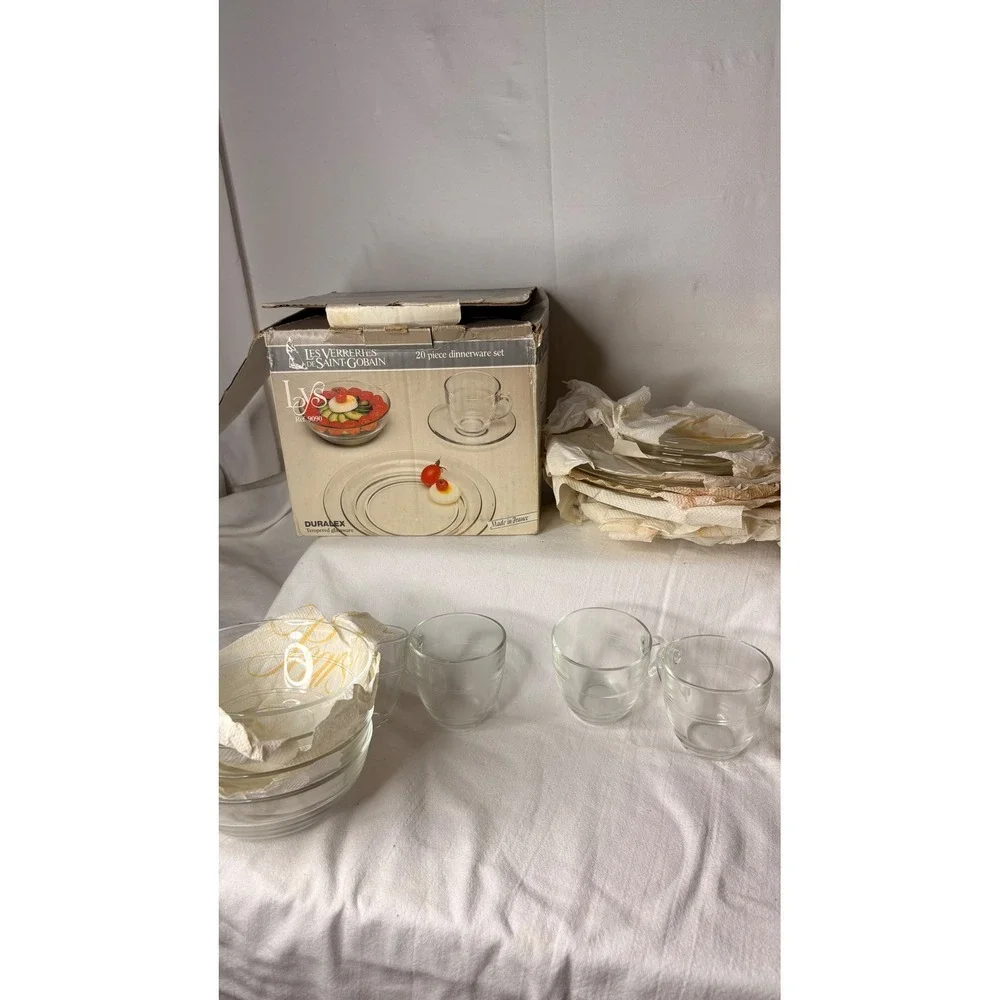 Duralex Lys 20 Piece Clear Tempered Glass Dinnerware Set Saint-Gobain France
